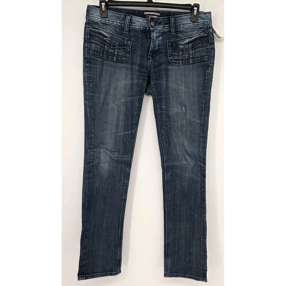 ReRock Express Women Y2K Low Rise Jeans 8 Front Pockets Distressed 35x31